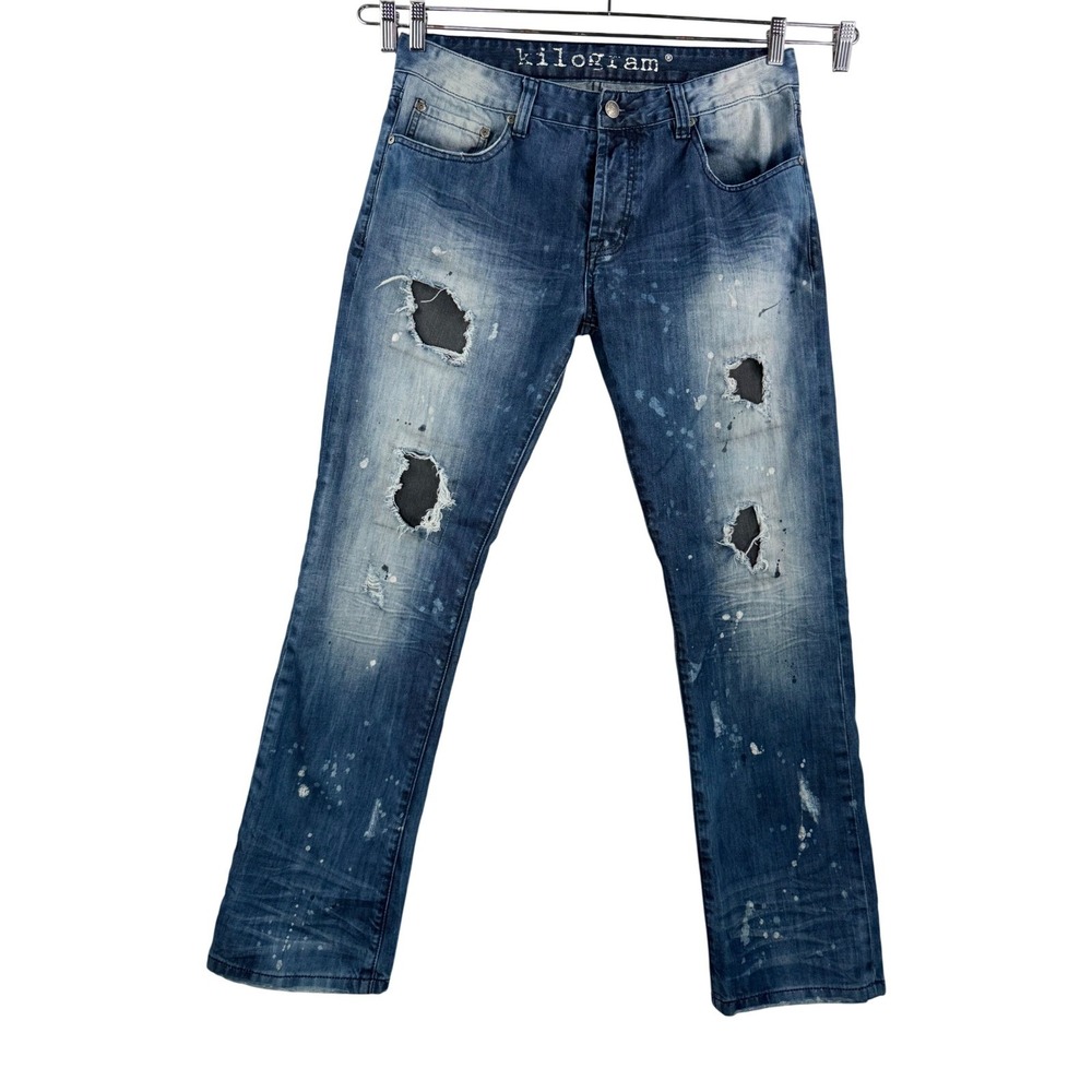 Kilogram‎ Blue Distressed Paint Splatter jeans retro street grunge sz 34